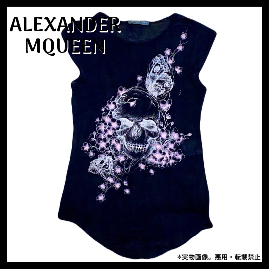 Alexander McQueen(アレキサンダーマックイーン)のAlexander McQueen 髑髏 蝶々 桜 Tシャツ スカル TOPS レディースのトップス(Tシャツ(半袖/袖なし))の商品写真