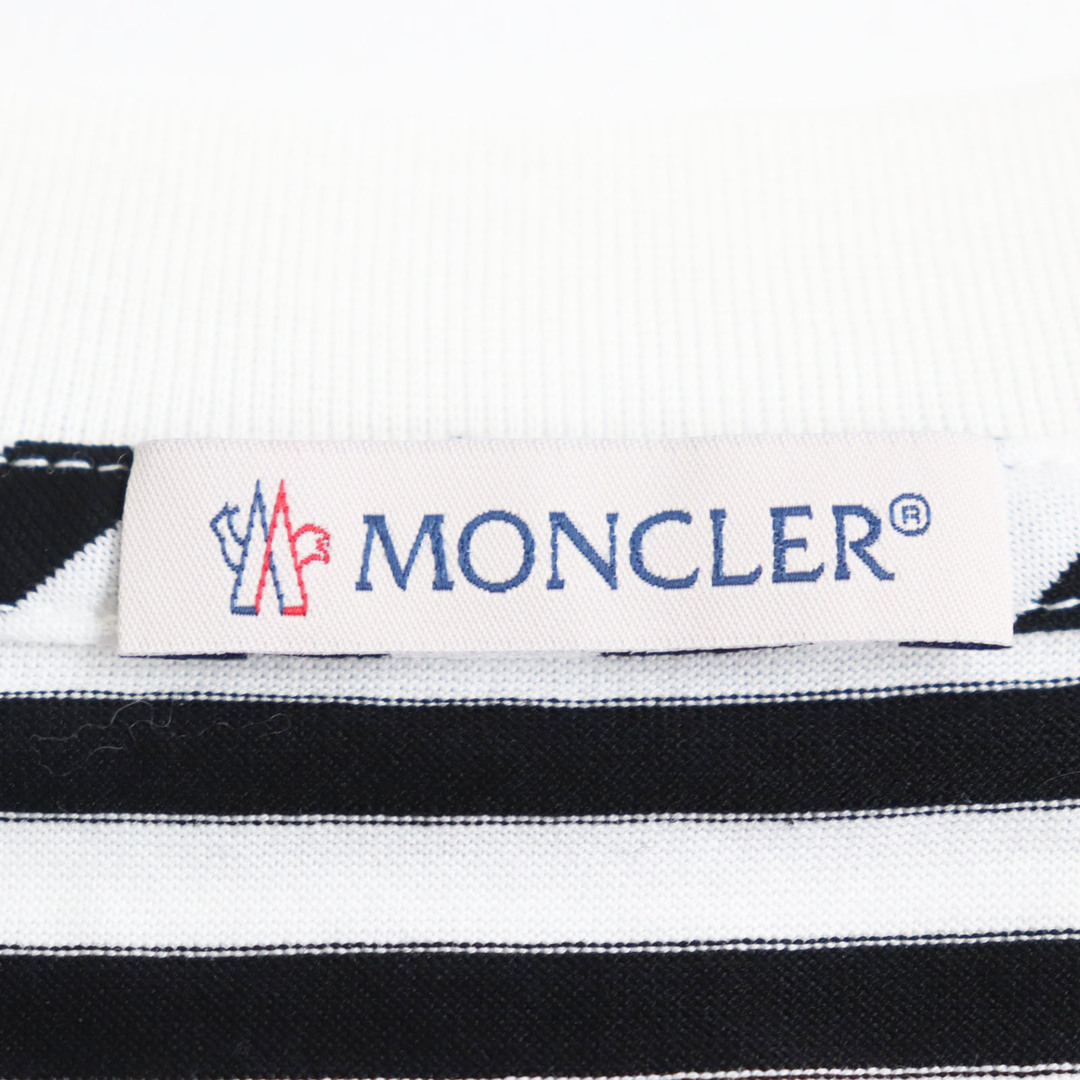 MONCLER(モンクレール)の極美品 MONCLER モンクレール 2020年製 G10918C7E010 829GR MAGLIA T-SHIRT コットン100% フロントロゴプリント 半袖Ｔシャツ/カットソー ホワイト ブラック ボーダー柄 S 正規品 メンズのトップス(Tシャツ/カットソー(半袖/袖なし))の商品写真