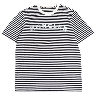 モンクレール(MONCLER)の極美品 MONCLER モンクレール 2020年製 G10918C7E010 829GR MAGLIA T-SHIRT コットン100% フロントロゴプリント 半袖Ｔシャツ/カットソー ホワイト ブラック ボーダー柄 S 正規品(Tシャツ/カットソー(半袖/袖なし))