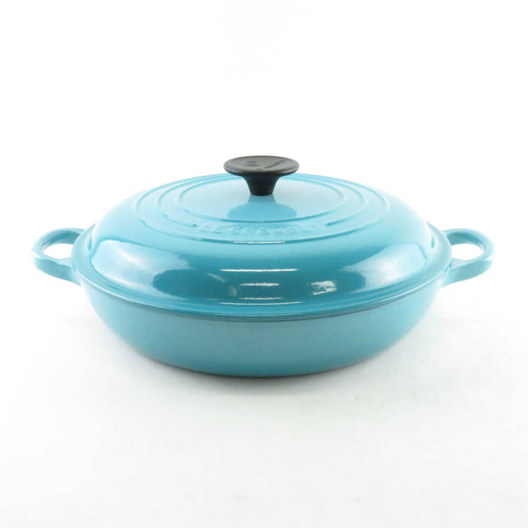 LE CREUSET(ルクルーゼ)の美品 Le Creuset ルクルーゼ オーバル ビュッフェキャセロール 1点 26cm カリビアンブルー 両手鍋 SM1852B4  インテリア/住まい/日用品のキッチン/食器(鍋/フライパン)の商品写真