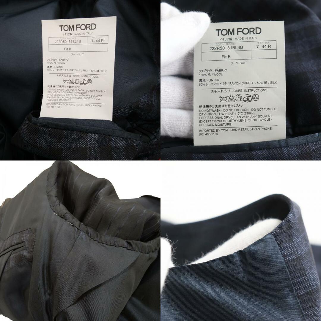 TOM FORD(トムフォード)の美品 TOM FORD トムフォード 裏地シルク混 チェック柄 シングル 3ピーススーツ セットアップ ネイビー 44 イタリア製 正規品 メンズ メンズのスーツ(その他)の商品写真