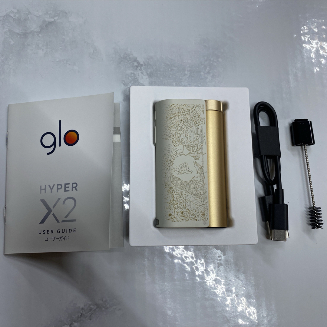 glo(グロー)の龍 鳳凰 レーザー加工 glo hyper X2 グローハイパー 本体 白 金 メンズのファッション小物(タバコグッズ)の商品写真