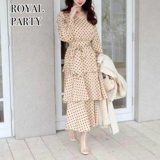 ロイヤルパーティー(ROYAL PARTY)のROYAL PARTY ドット 水玉 ティアード フレア ロングワンピース 長袖(ロングワンピース/マキシワンピース)