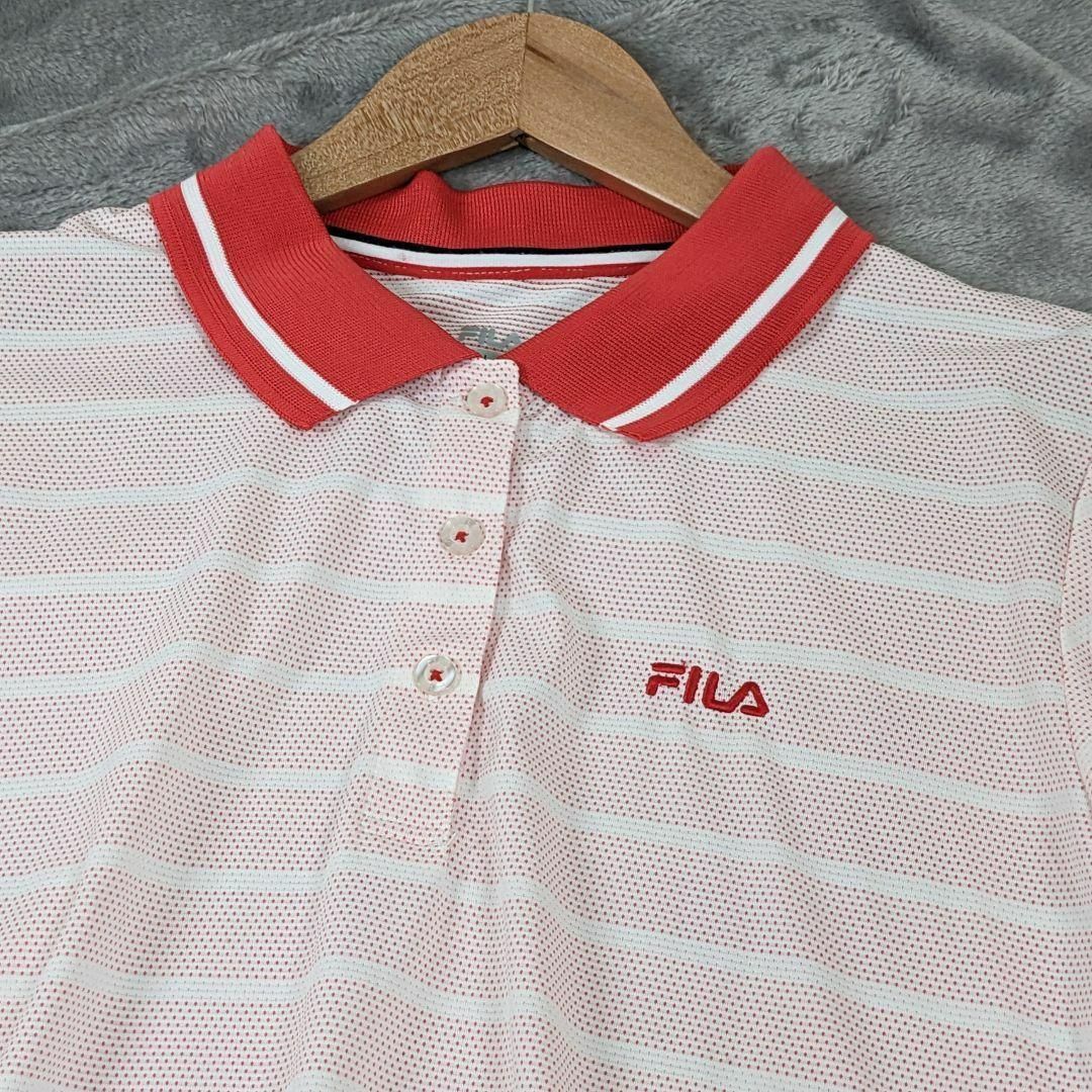 FILA(フィラ)の【FILA】ゴルフウェア　美品　レディース　L　シャツ　半袖　白　ボーダー柄 スポーツ/アウトドアのゴルフ(ウエア)の商品写真