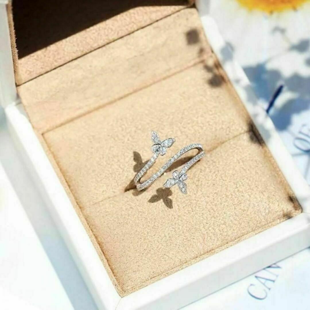 620 シルバー バタフライ リング s925 czダイヤモンド 韓国 ジルコン レディースのアクセサリー(リング(指輪))の商品写真