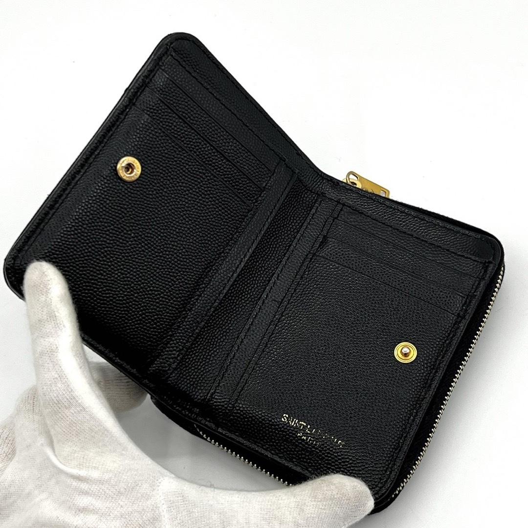 Saint Laurent(サンローラン)の美品！サンローラン　パリ　Vステッチ　YSL  コンパクト　折り財布　ブラック レディースのファッション小物(財布)の商品写真