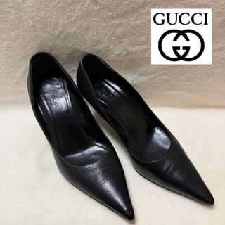 グッチ(Gucci)のGUCCI レザー ポインテッドトゥ パンプス ブラック SIZE 24.2cm(ハイヒール/パンプス)