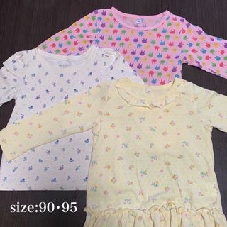 ニシマツヤ(西松屋)の子ども服 長袖トップス 90 95 西松屋 花柄 女の子 3枚セット(Tシャツ/カットソー)