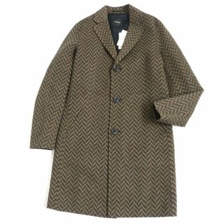 theory - 未使用品▽セオリー 02-6309010 ヘリンボーン柄 ウール×カシミヤ チェスターコート 茶×グレー S 正規品 タグ付 メンズ