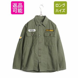 50s 米軍実物 US ARMY コットン サテン ユーティリティ シャツ SMALL 50年代 ヴィンテージ ミリタリー 筒袖 1st 初期 OG107 フルパッチ 緑(シャツ)