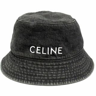 美品 セリーヌ CELINE ロゴ 刺繍 デニム バケット ハット 帽子