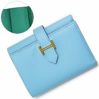 エルメス(Hermes)のエルメス ベアン コンビネ ヴェルソ コンパクト 三つ折り財布 ヴォーエプソン レザー バイカラー セレスト セレステ ヴェールジェイド ライトブルー グリーン 青 緑 ゴールド金具 B刻印  HERMES（新品・未使用品）(財布)