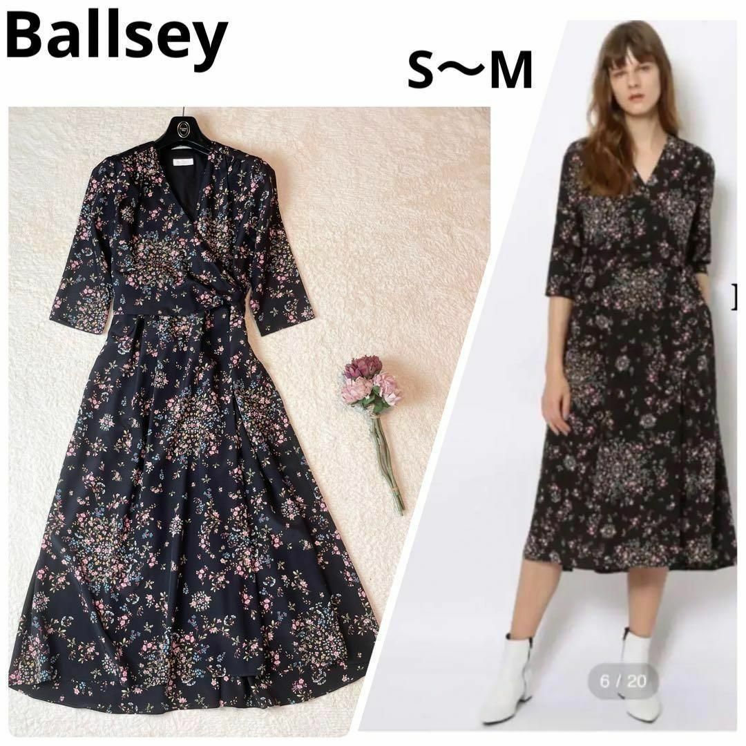 Ballsey(ボールジィ)の極美品Ballsey カシュクールワンピース 花柄 ブラック S〜M レディースのワンピース(ロングワンピース/マキシワンピース)の商品写真