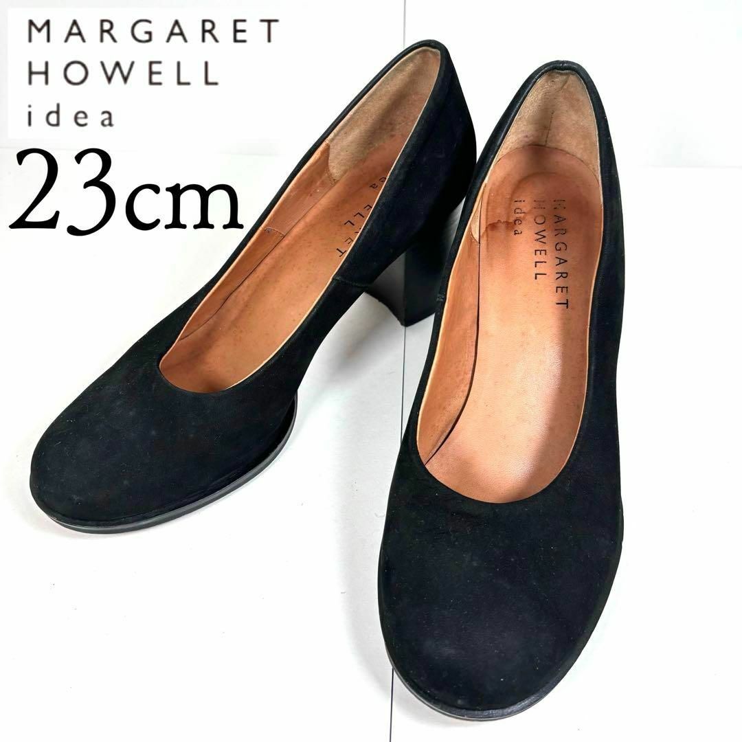 MARGARET HOWELL(マーガレットハウエル)のマーガレットハウエル 23 スエード 太ヒール パンプス 黒 レディースの靴/シューズ(ハイヒール/パンプス)の商品写真