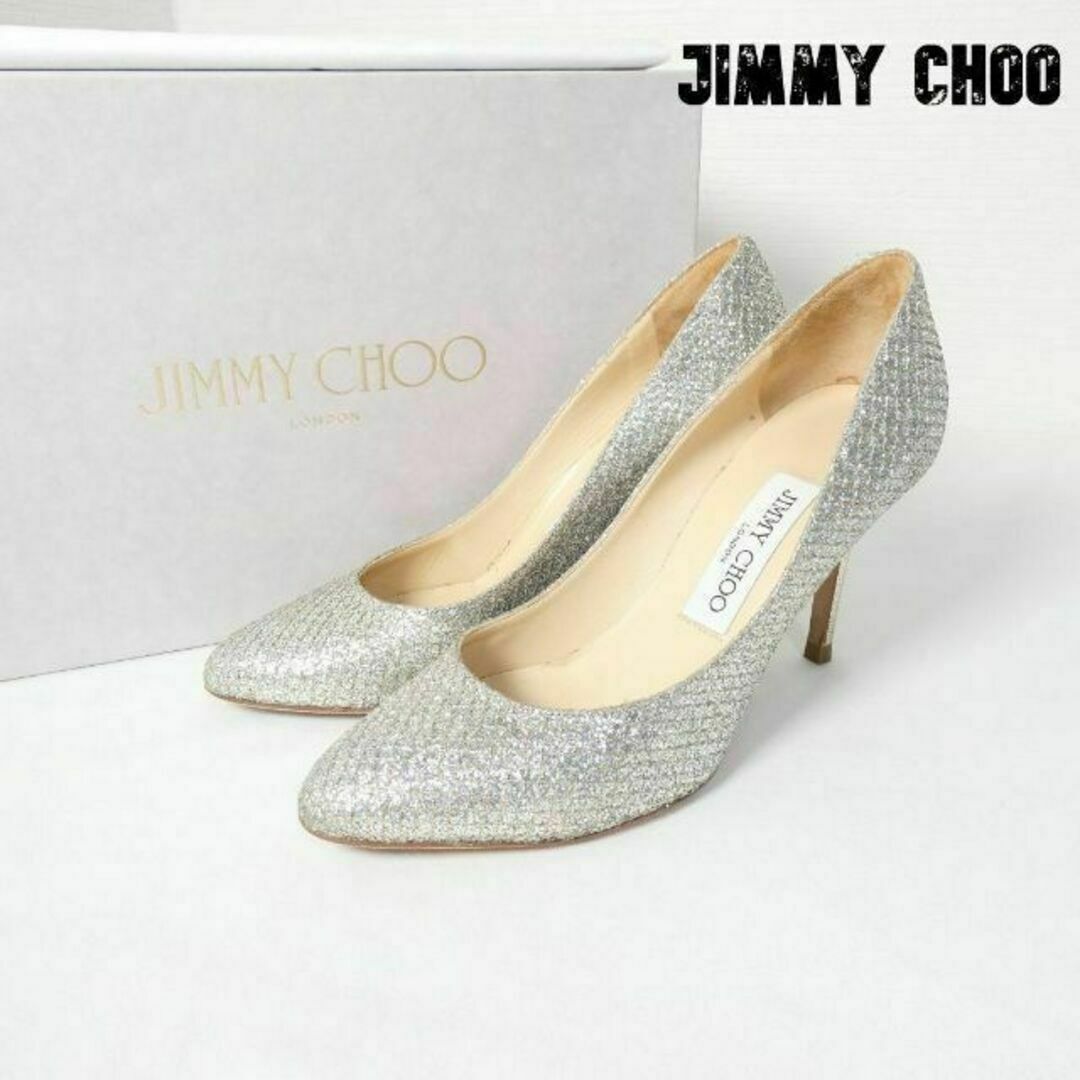 JIMMY CHOO(ジミーチュウ)の美品 JIMMY CHOO グリッター ラウンドトゥ ハイヒール パンプス レディースの靴/シューズ(ハイヒール/パンプス)の商品写真