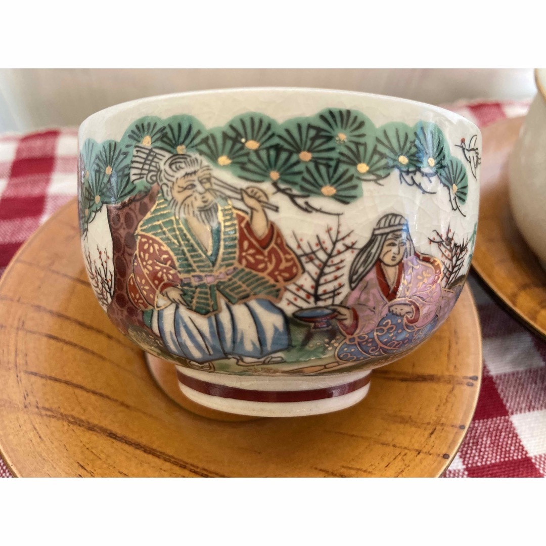 有田焼 - 昭和レトロ 九谷焼美泉金彩蓋付湯呑み 茶托 汲出茶碗 有田焼 - 昭和レトロ 九谷焼美泉金彩蓋付湯呑み 茶托 汲出茶碗