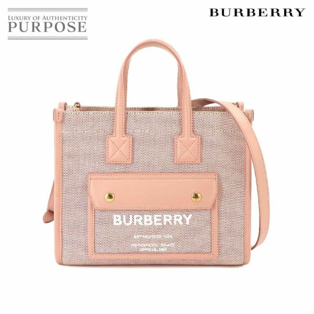 BURBERRY(バーバリー)の新品同様 バーバリー BURBERRY ミニ フレヤ 2way トート ショルダー バッグ キャンバス レザー ダスキーピンク 80163308 VLP 90225177 レディースのバッグ(トートバッグ)の商品写真