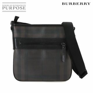 BURBERRY - バーバリー BURBERRY ロンドンチェック ショルダー バッグ PVC レザー ブラウン ブラック ブラック 金具 3689639 VLP 90225203