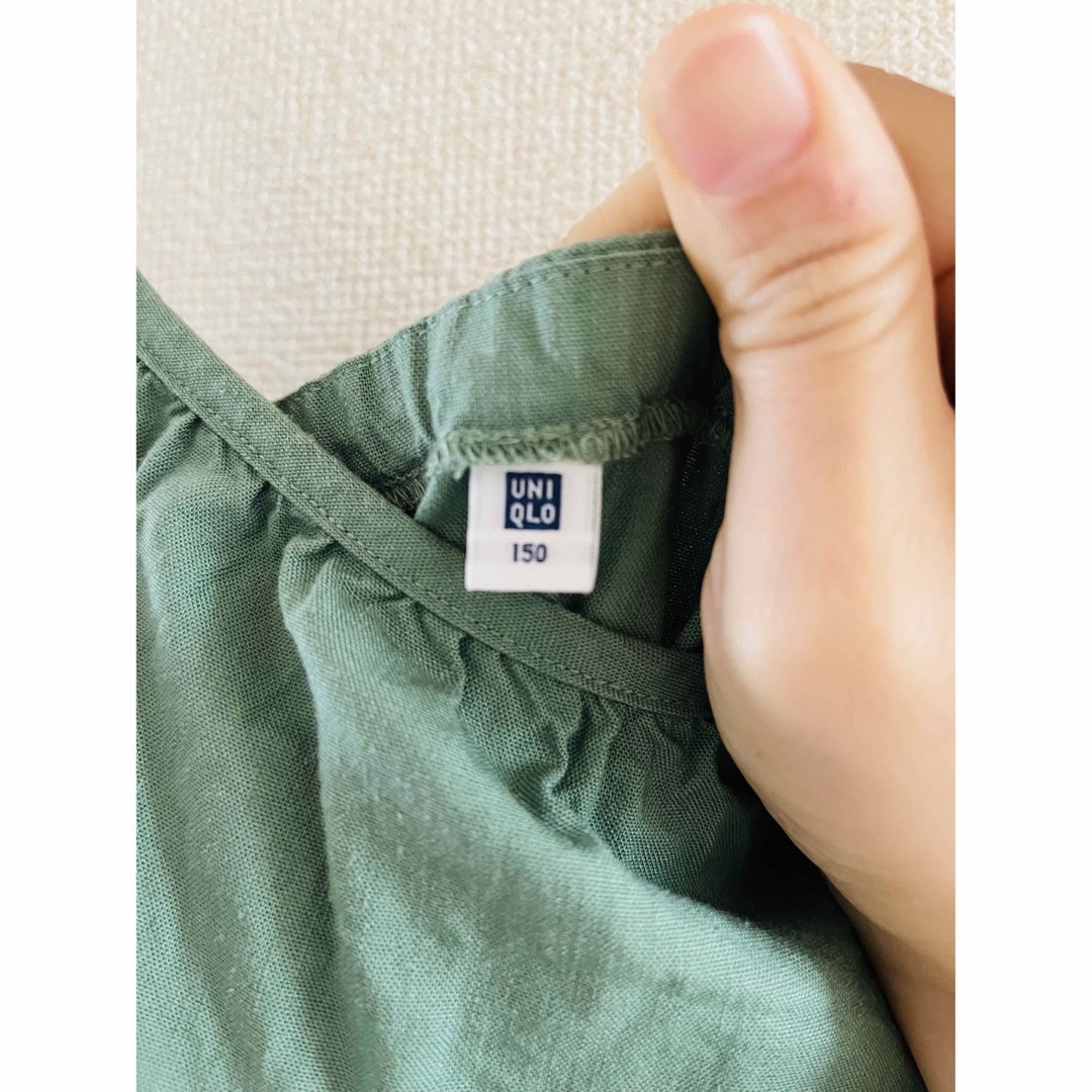 UNIQLO キッズサイズ　リネンブレンドサロペット　緑　カーキ　150cm