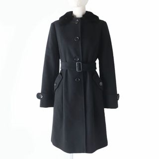 バーバリー(BURBERRY)の極美品☆正規品 BURBERRY LONDON バーバリーロンドン FN328-922 衿元ミンクファー・ベルト付 カシミヤ100％ コート ブラック 40 日本製(ロングコート)