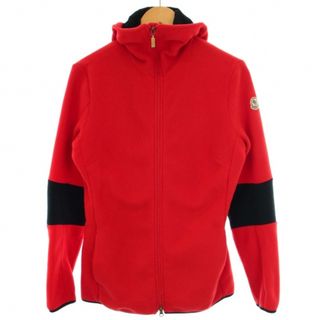 モンクレール(MONCLER)のMONCLER フリースジャケット ジップアップ フード S 赤 黒(ブルゾン)