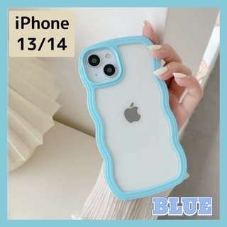 iPhoneケース iPhone13 iPhone14 ブルー ウェーブ 水色(iPhoneケース)