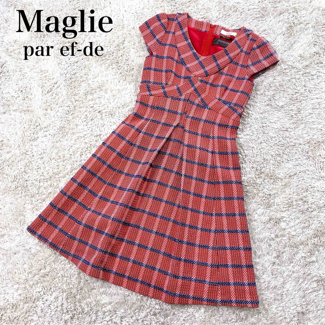 Maglie par ef-de(マーリエパーエフデ)の【イタリア老舗高級生地】マーリエパーエフデ ツイード フレア ワンピース 日本製 レディースのワンピース(ひざ丈ワンピース)の商品写真