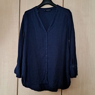 ザラ(ZARA)のZARA　リネン長袖ブラウス【USA/L】(シャツ/ブラウス(長袖/七分))