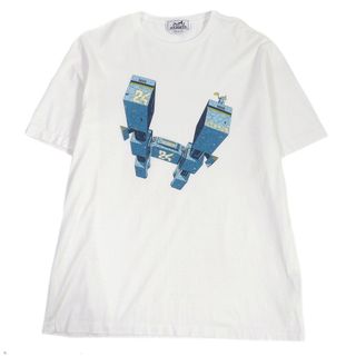 エルメス(Hermes)の美品 HERMES エルメス コットン Hロゴ プリントデザイン クルーネック カットソー 半袖Ｔシャツ ホワイト M イタリア製 正規品 メンズ(Tシャツ/カットソー(半袖/袖なし))