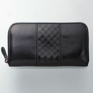 ボッテガヴェネタ(BOTTEGA VENETA)のK3718M ボッテガ イントレ 本革 黒 ラウンドジップ 長財布 ITALY製(長財布)