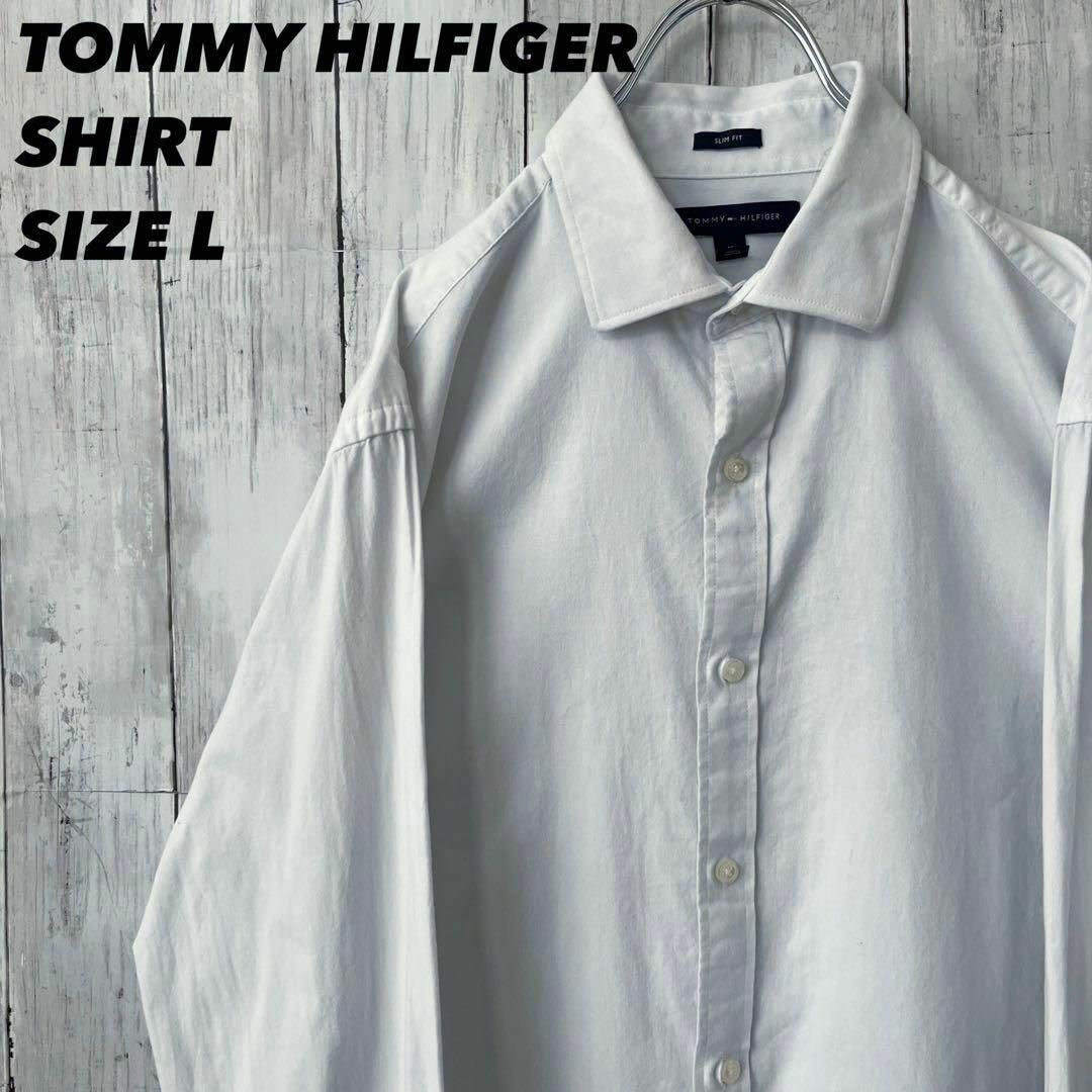 TOMMY HILFIGER(トミーヒルフィガー)のアメリカ古着　トミーヒルフィガー　ワイドスプレッドシャツ　サイズL 白TOMMY その他のその他(その他)の商品写真