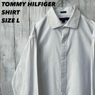 トミーヒルフィガー(TOMMY HILFIGER)のアメリカ古着　トミーヒルフィガー　ワイドスプレッドシャツ　サイズL 白TOMMY(その他)