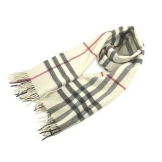 バーバリー(BURBERRY)のバーバリー マフラー カシミヤ100％ ノバチェック フリンジ ロゴ アイボリー(マフラー/ショール)