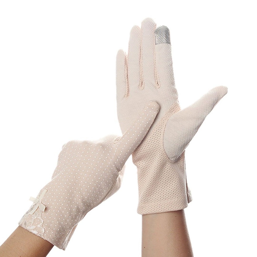 セール！手袋 uvカット 日焼け防止 防菌 コットン 水玉 出勤 ベージュ レディースのファッション小物(手袋)の商品写真