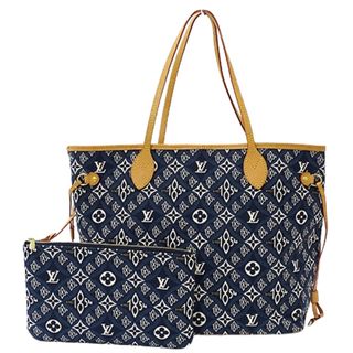 ルイヴィトン(LOUIS VUITTON)のルイ ヴィトン LOUIS VUITTON バッグ モノグラム ジャガード SINCE 1854 レディース ブランド トートバッグ ネヴァーフル MM ブルー M57484 青 おしゃれ 大容量 肩掛け A4 ポーチ付き 【中古】(トートバッグ)