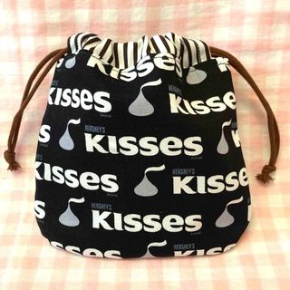 kissesチョコレート柄☆ハンドメイド☆巾着☆ブラック(その他)