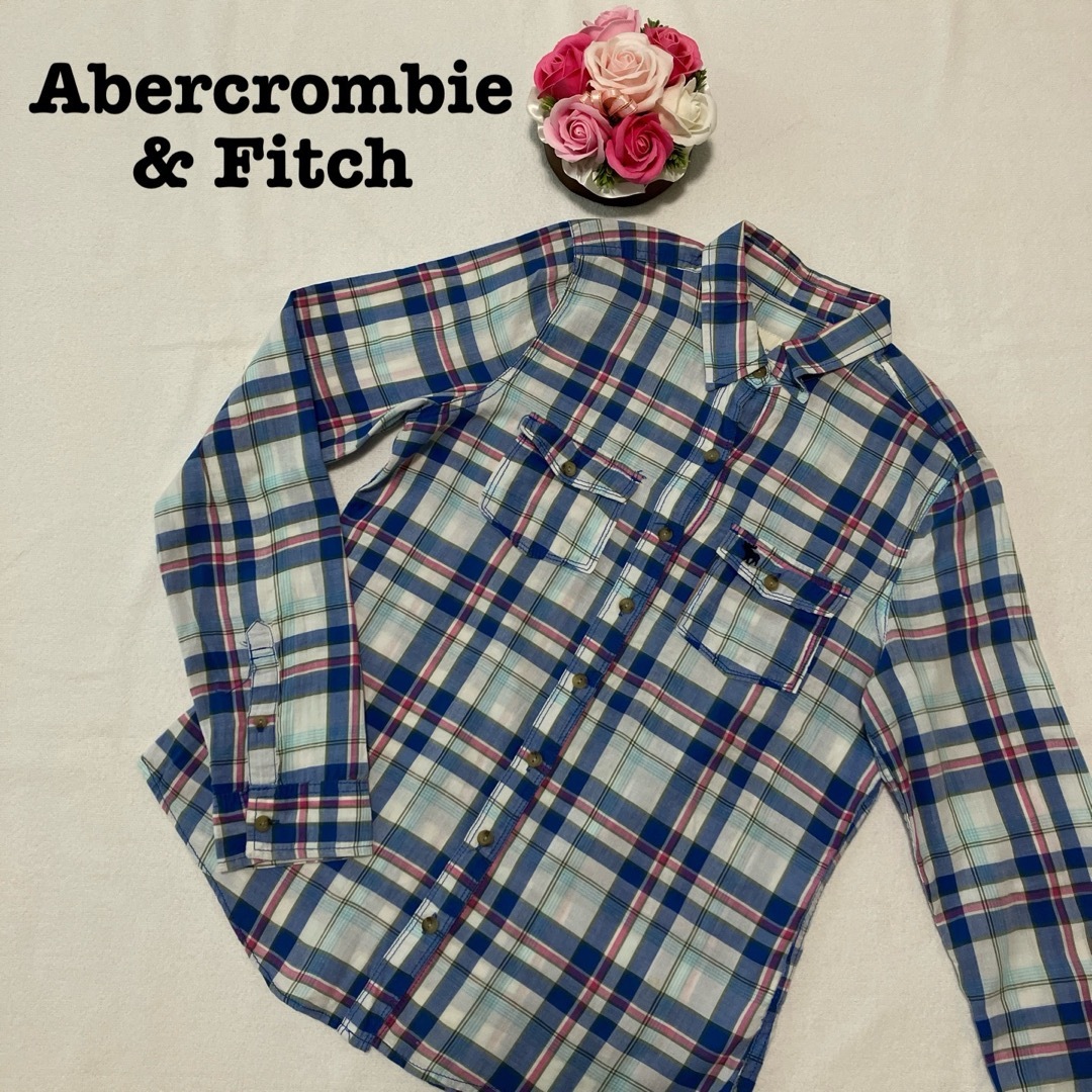 Abercrombie&Fitch(アバクロンビーアンドフィッチ)のアバクロンビーアンドフィッチ レディース　チェックシャツ　コットンMサイズブルー レディースのトップス(シャツ/ブラウス(長袖/七分))の商品写真