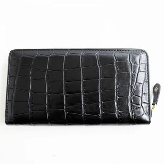 クロコダイル(Crocodile)の未使用品●ETTINGER エッティンガー レザー クロコダイル型押し ラウンドジップ 長財布/ロングウォレット ブラック 箱付き(長財布)