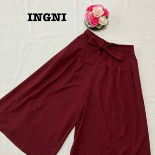 イング(INGNI)のイング レディース　ワイドパンツ　ガウチョ　リボン　レッド赤　Mサイズ　無地(カジュアルパンツ)