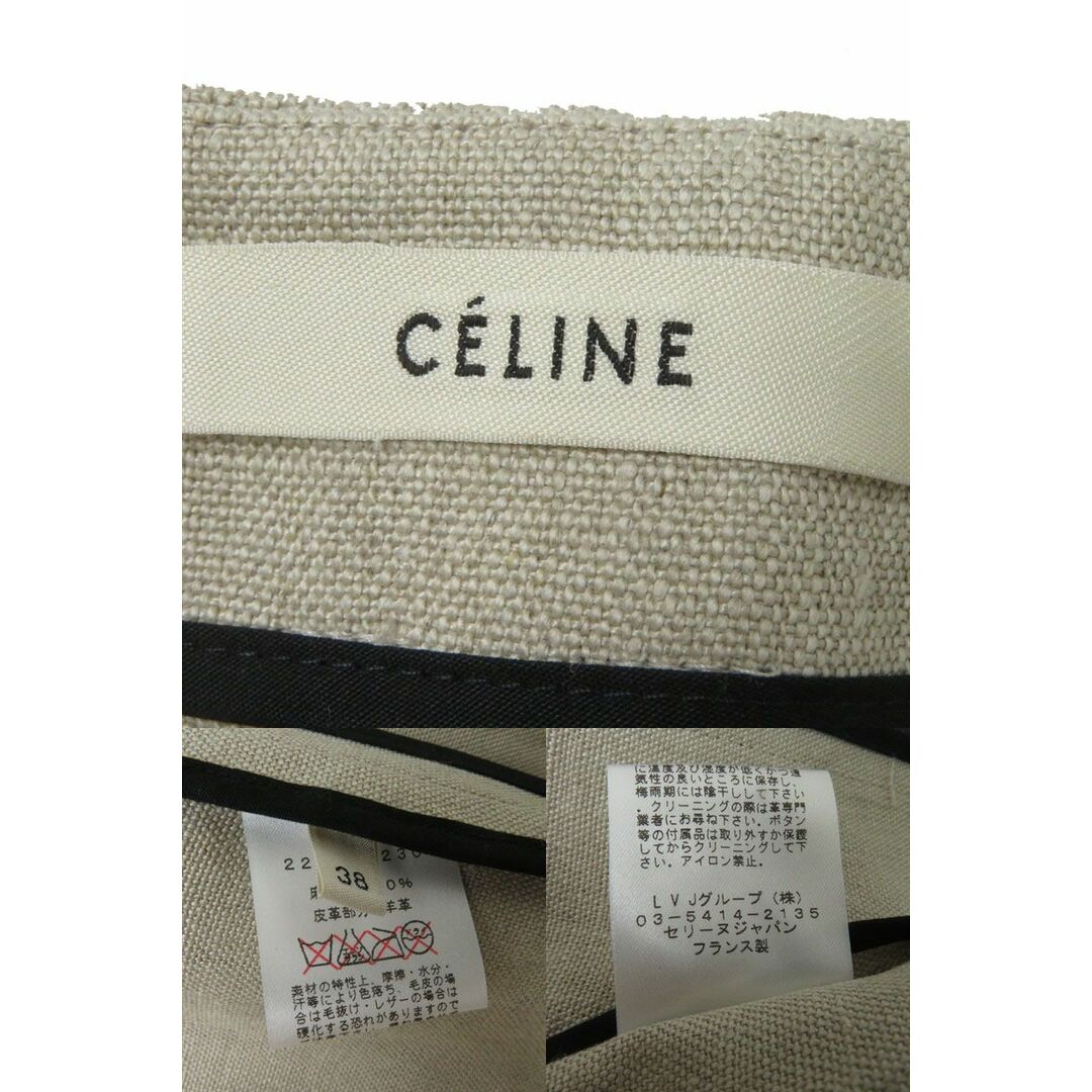 celine(セリーヌ)の極美品◎正規品 仏製 CELINE セリーヌ 22D903230 レディース ラムレザー切替 リネン100％ ラップスカート ダークブラウン×ベージュ 38 レディースのスカート(ひざ丈スカート)の商品写真