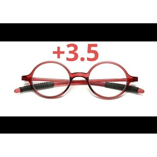 度数+3.5　61026レッド　老眼鏡　シニアグラス　丸メガネ　昭和レトロ(サングラス/メガネ)