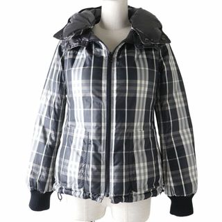 BURBERRY BLUE LABEL - 良品◇正規品 バーバリーブルーレーベル 無地×チェック柄 フード・ロゴボタン付 ZIP UP リバーシブル ダウンジャケット レディース 38