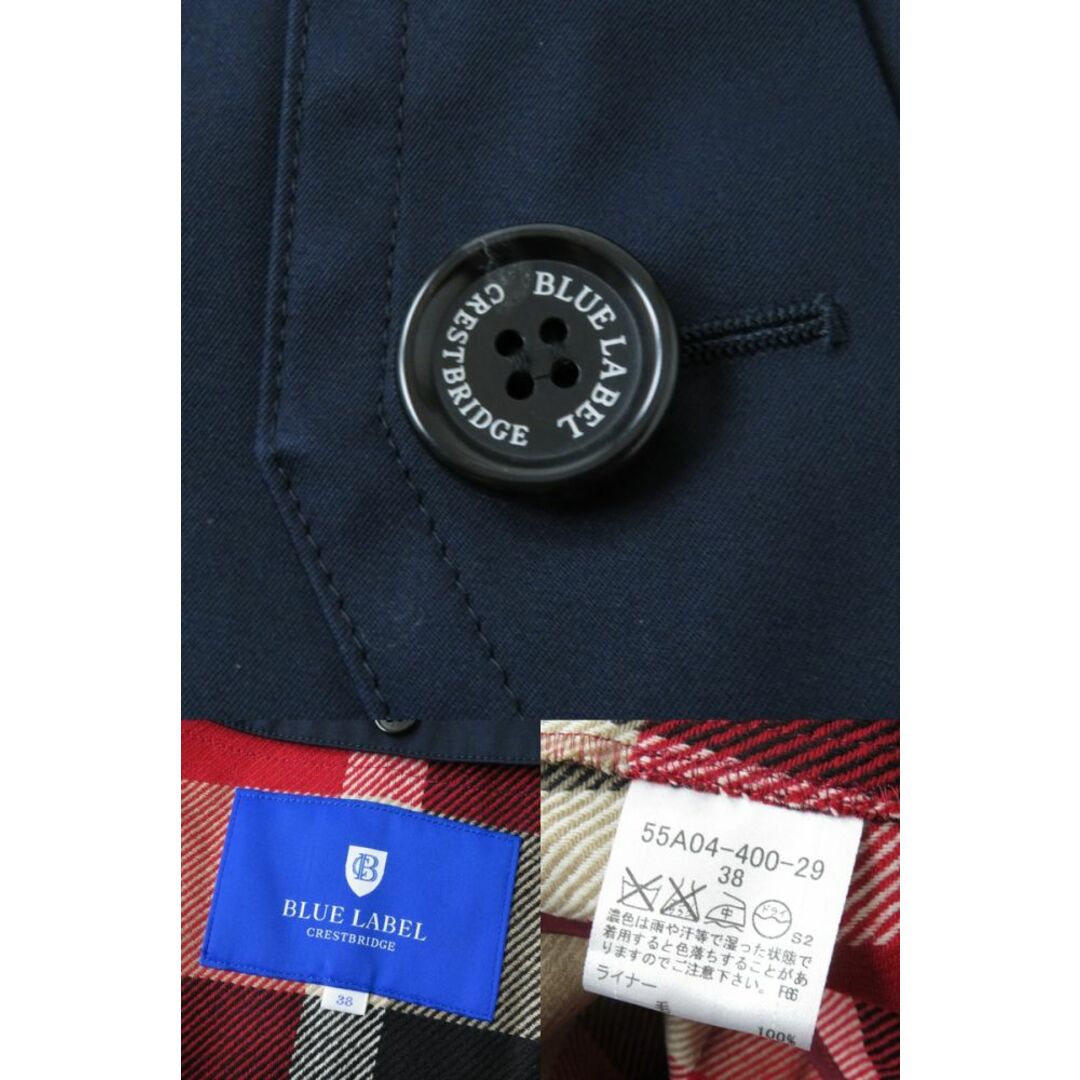 BLUE LABEL CRESTBRIDGE(ブルーレーベルクレストブリッジ)の美品◇正規品 ブルーレーベルクレストブリッジ 裏地チェック柄 ロゴボタン・ウールライナー付 トレンチ風 ロングコート 38 ネイビー 紺 レディースのジャケット/アウター(その他)の商品写真