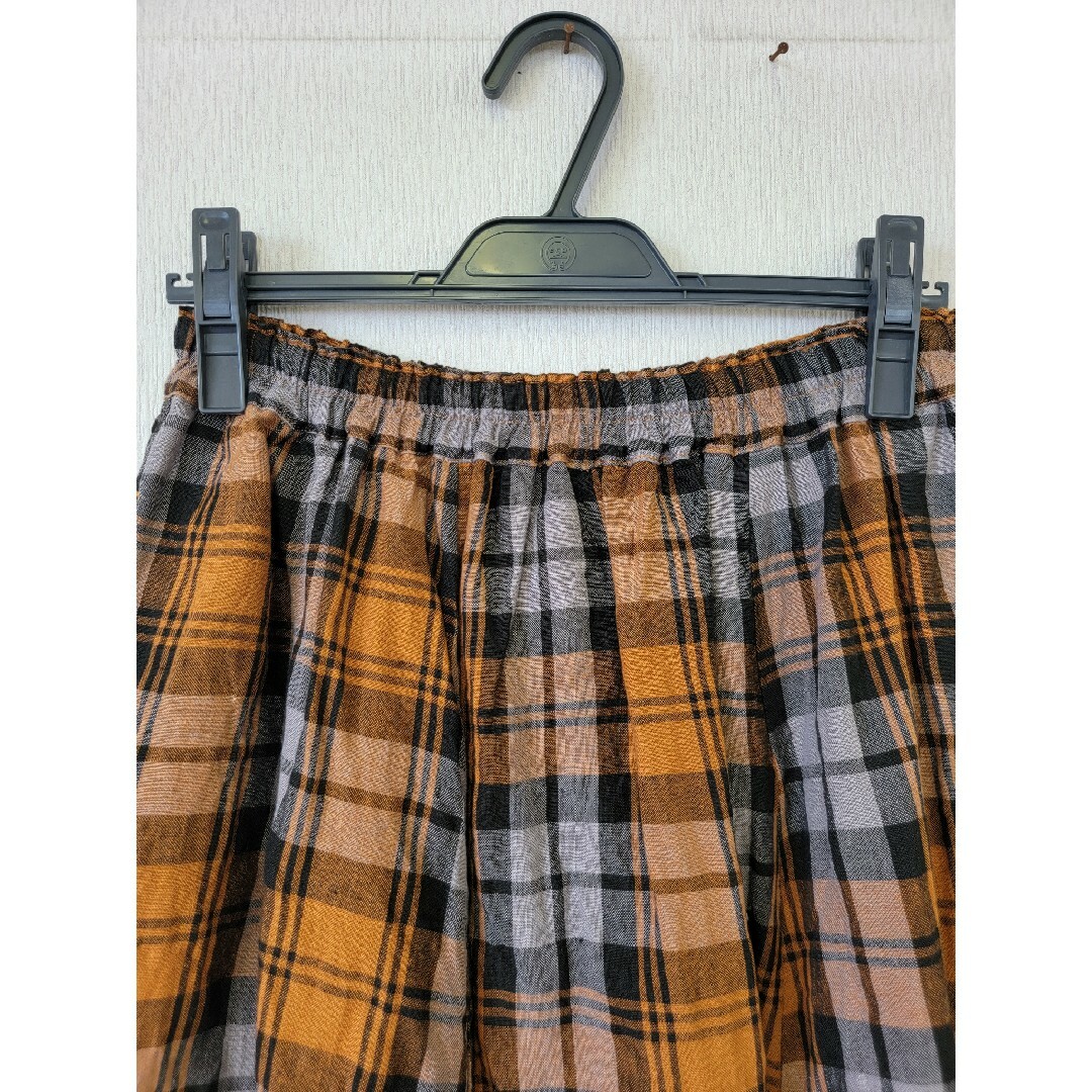 ichi(イチ)のイチアンティークス　リネン　チェック　ゴム　ギャザースカート レディースのスカート(ロングスカート)の商品写真