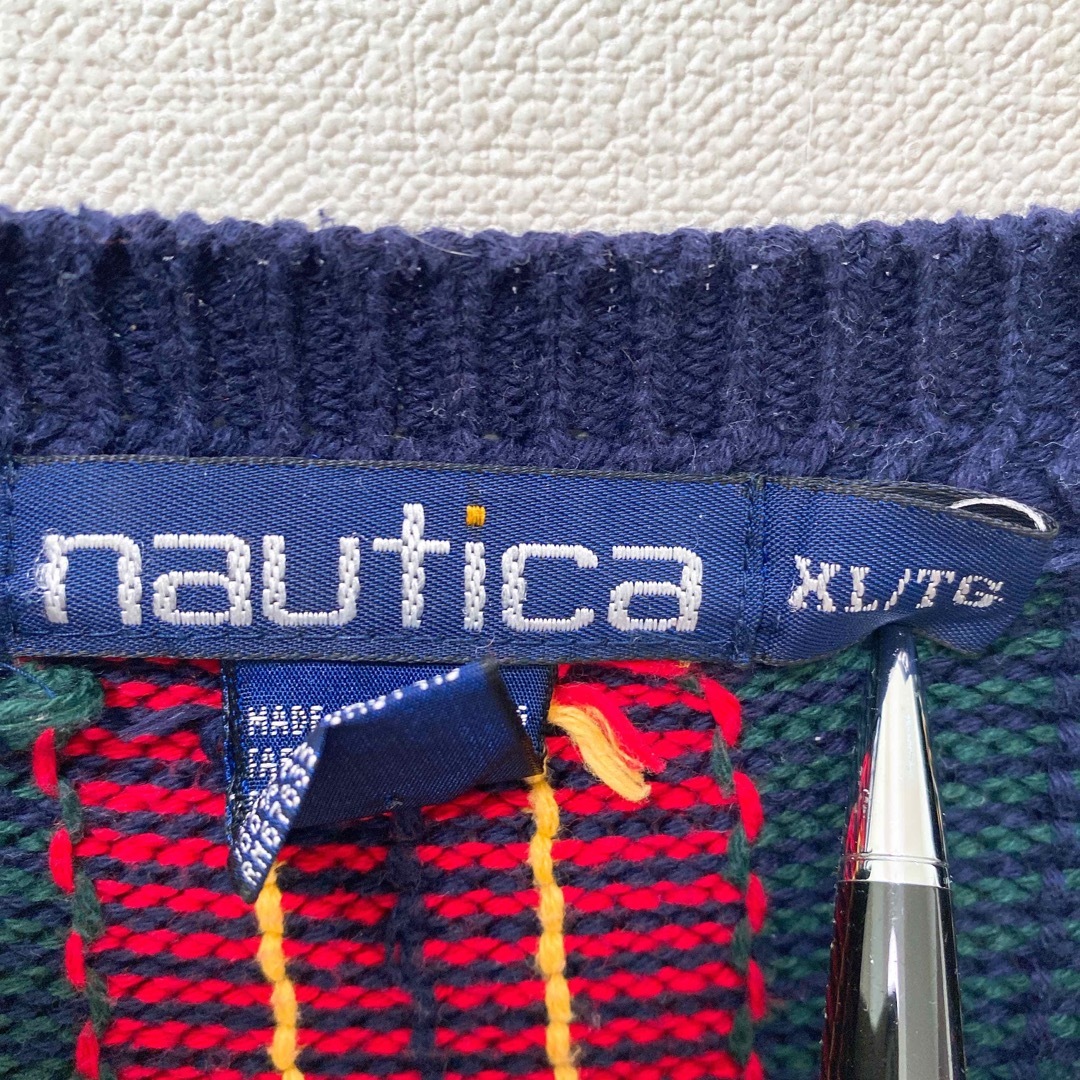 NAUTICA(ノーティカ)のノーティカ　ニット　セーター　総柄　チェック　コットン　男女兼用　XLサイズ メンズのトップス(ニット/セーター)の商品写真