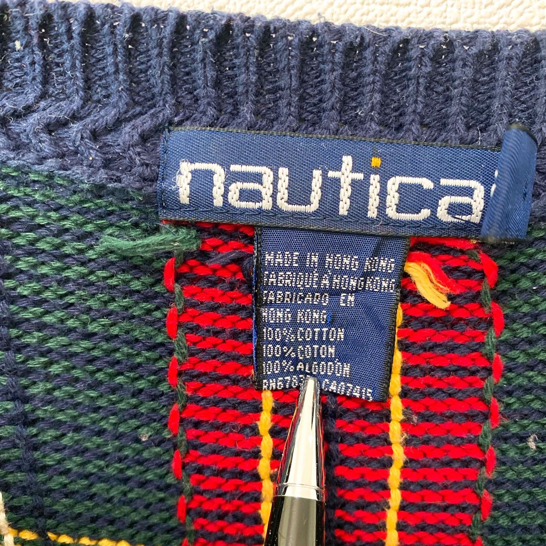 NAUTICA(ノーティカ)のノーティカ　ニット　セーター　総柄　チェック　コットン　男女兼用　XLサイズ メンズのトップス(ニット/セーター)の商品写真