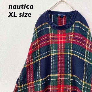 ノーティカ(NAUTICA)のノーティカ　ニット　セーター　総柄　チェック　コットン　男女兼用　XLサイズ(ニット/セーター)