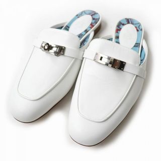 エルメス(Hermes)の未使用品☆HERMES エルメス Oz オズ ケリー金具 レザーミュール／サンダル ホワイト×シルバー金具 38 レディース イタリア製 保存袋付き J08-st30320-836(ミュール)