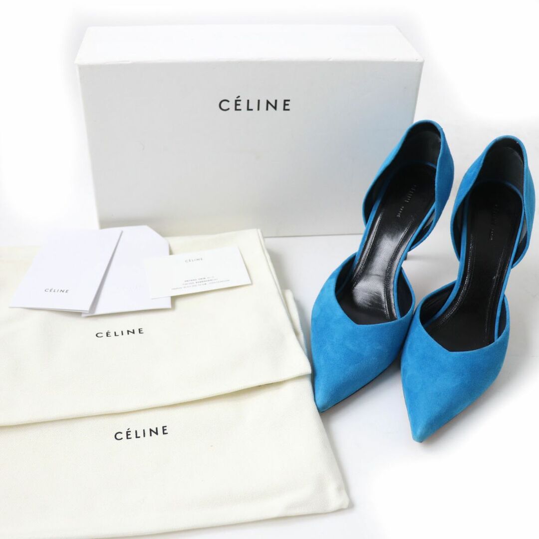 celine(セリーヌ)の美品☆CELINE セリーヌ ポインテッドトゥ スウェードレザーパンプス ブルー 36.5 イタリア製 レディース 箱・保管袋付き レディースの靴/シューズ(ハイヒール/パンプス)の商品写真