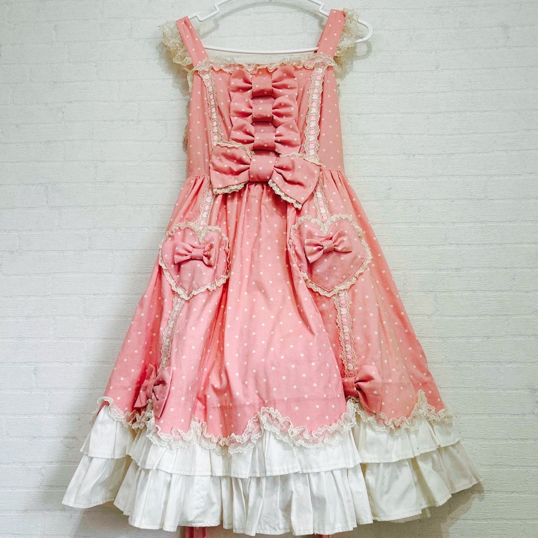 Angelic Pretty(アンジェリックプリティー)のK2 アンジェリックプリティ　ジャンパースカート　ハートポッケ　ピンク レディースのワンピース(ひざ丈ワンピース)の商品写真